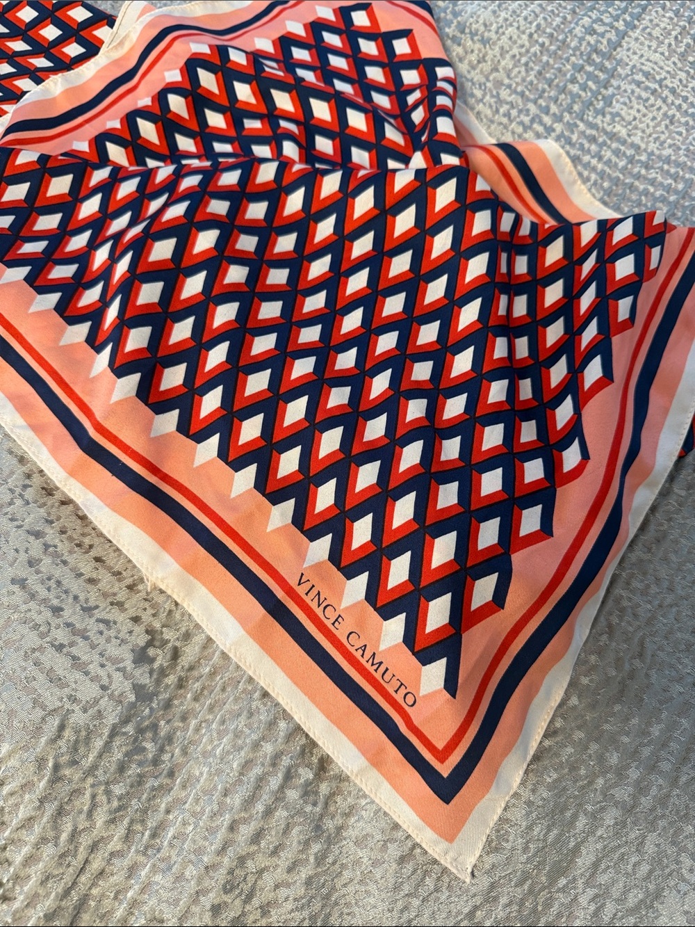 Vince Camuto Coral, Navy & White Geometric Silk Scarf